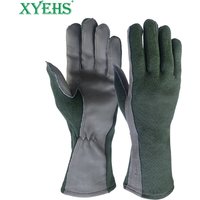 XYEHS 1 Pair Long/Short Cuff Leather Military Uniform Supply Pilot Safety Work Gloves Fire-Resistant Aramid Flight Gloves