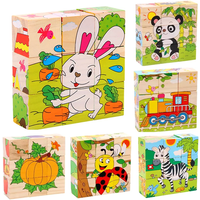 Baby Wooden Blocks Toys Children Six Side Cube Jigsaw Puzzles Game Animal Fruit Traffic Cognize Early Learning Educational Toys