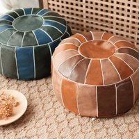Moroccan Round PU Artificial Leather Seat Cover Unfilled Embroidered Pouf Cushion Living Room Decor Ottoma Futon Footstool Cover