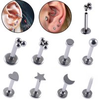 8PCS Surgical Steel Moon Ear Tragus Cartilage Ear Helix Piercing Labrets Lip Stud Ring Ball Lobe Earrings Body Piercing Jewelry