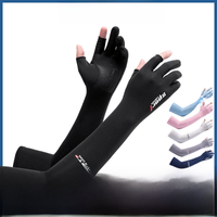 AliExpress NONE Ice Silk Sleeves Women Summer Sun Protection Men Fishing Cycling Breathable Two-Finger Non-Slip Gloves Arm Warmer Driving Sleeve