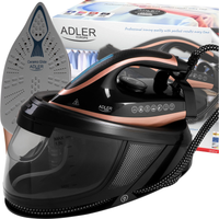 Żelazko ze stacją parową 3100W, 8 bar, para 600g/min, Anti-drip, Anti-calc, ceramiczna stopa, czarno/złoty