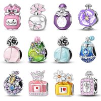Hot Sale 925 Silver Plated Butterfly Crown Pink Bows Perfume Bottle Charms Beads Fit 3mm 925 Original Bracelets Fine DIY Jewelry