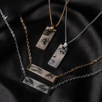 Letdiffery Custom Engraved Eyes Necklaces for Women Men Stainless Sreel Laser Carve Photo Names Square Pendant Jewelry Gifts