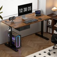 Electric Standing Desk Sit Stand Table Height Adjustable Electric Computer Desk USB Charging Port Drawer for Home Office-100cm/120cm/140cm/160cm image 4