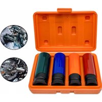 4PCS Heavy Duty Wheel Nut Thin Wall Deep Impact Socket Set 6 Point 1/2" Drive 17mm 19mm 21mm 22mm with Orange Case