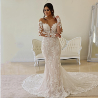 Elegant Sheer O-neck Mermaid Wedding Dresses Long Sleeves Appliques Backless Bridal Gown vestido de novia Custom Size