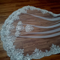 customizeBride bright shiny bead embroidered luxury veil cathedral single veil with hair comb soft yarn wedding headwear accesso