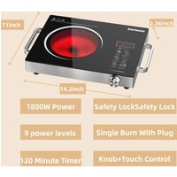 Karinear Keramik-Kochfeld 1 Platte Tragbar mit Griff, 650 ° C Max, Glaskeramik-Kochfeld 1 freistehend, 220-240 V, 2000 W mit Stecker