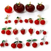 1 Piece Brass 3D Charms Red Fruit Enamel Cherry Strawberry Pendants For DIY Necklace Bracelet Jewelry Making Findings