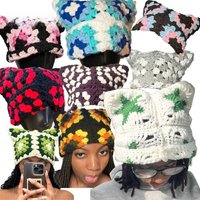 Handmade Beanie Hat Millennium Women Kawaii Y2K Harajuku Punk Gothic Knitted Cap Winter Female Men Retro Fashion Cold Hat