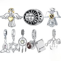 WOSTU Original 925 Sterling Silver Angel Guardian Charm Two-tone Hollowed Sun Star Pendant for Mother Bracelet Fine Jewelry Gift