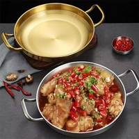 Korean Frying Pan Stainless Steel Paella Pan with Gold Handle Cooking Pot Seafood Rice Pans Non Stick Skillet Kitchen Cookware