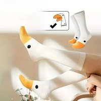 1/6 Pairs Cartoon Women Socks Fashionable And Versatile Cute Design Funny Goose Breathable Soft Comfortable Women Casual Socks
