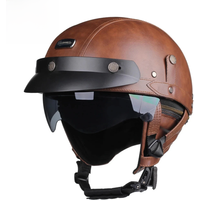 AliExpress HEROBIKER Summer Motorcycle Helmet Half PU Leather Retro Motorbike Helm Moto Bike Motocross Helmets With For Men Women Casco DOT