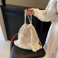 Solid Color Knitting Shoulder Bag Large Capacity Bohemian Crochet Backpack Hollow Out Versatile Beach Travel Tote Bag For Women
