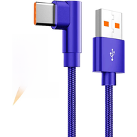 6A 66W Type C USB Fast Charging Cable for Samsung Huawei Xiaomi OPPO VIVO POCO 90 Degree Right Angle Elbow Gaming Charger Cable