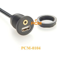 USB & 3.5mm Male to USB & 3.5mm Female Flush Mount Panel Mount Extension AUX Cable Round Panel Mount 3.5mm&USB 2.0 Jack Cable