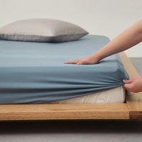 1pc 180*200cm Fitted Sheet,Summer Lyocell Bamboo Fiber,Solid Blue Silky Smooth Cool Feeling Mattress Cover With Elastic Bands