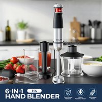 Blender ręczny ROUNY 1500W 6-w-1, trzpień i ostrza ze stali nierdzewnej, miska do rozdrabniania 500 ml / kielich 600 ml / trzepaczka, system przechowy