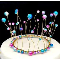LED Lamp Pearl Crown Cake Topper Decor Princess Party Top Topper Happy Birthday Cake Decorating Tools Gift Wedding Supplies New