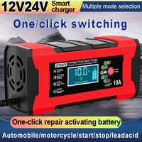 24V 5A 12V 10A Battery Charger Smart Fast Charging for Car Batteries 7-Stage Charge Pulse Repair for AGM GEL WET Lead Acid