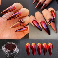 HNDO Red-Black Gradient Colors Nail Mirror Chrome Powder Glitter Chameleon Professional Manicure Pigment Dust TE31