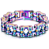 AliExpress Qiaonitu 18mm Heavy Punk Rock Men Rainbow Blue Bike Biker Motorcycle Chain Bracelet Jewelry Women Titanium Steel Bicycle Bracelet Bangle