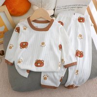 2024 New Kids Boys Girls Summer Pure Cotton Thin Pajamas Cute Cartoon Print Long Sleeve T-Shirt Tops + Pants Baby Clothing Sets