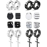 2Pcs Magnetic Ear Clip Set Men and Women Stainless Steel Ring Cross Non-Perforated Fake Gauge Earrings Jewelry Gift