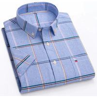 Men's high-quality Oxford cotton short sleeved shirt for summer comfort breathable classic solid color plaid business leisure