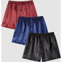 JupiterSecret 3pcs Men's Underwear Satin Casual Boxer Shorts Silk Feeling Sleep Shorts with Elastic Waistband and Button