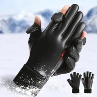 AliExpress NONE Two Fingers Flip-Up Gloves, PU Leather Warm Gloves, Waterproof and Cold-Proof, Winter Outdoor Cycling, Driving and Fishing