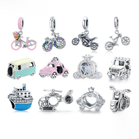AliExpress WOSTU Colorful Car Charm 925 Sterling Silver Pumpkin Car Bead Bicycle Zirconia Enamel Pendant Fit Original Bracelet DIY Jewelry