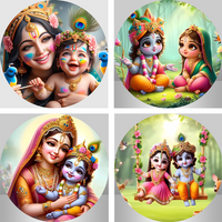 Cute Radha Krishna Round Photo Backdrop Baby Shower Birthday Party Decoration Indian Religion Pattern Circle Background Banner