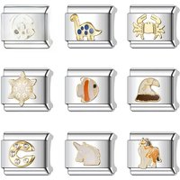 Trusta 2024 Fashion Rabbit Fish Dinosaur Charm Italian Links 9mm Stainless Steel Bracelet for Women DIY Jewelry Wholesale N228