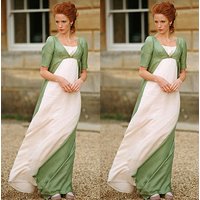 Victorian Regency Dress Pride And Prejudicev Regency Dress Jane Austen Green And White Dress High Waistline Tea Party Dress