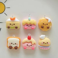 10PCS Shiny Smiling Face Bread Series Flat Back Charms For Earrings Bracelet Hairpin DIY Jewelry Pendants Decoration Accessories