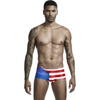 Seobean Men's beach hot springs quick dry flat angle low waist swimming trunks aquatics swimsuit American flag