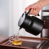 Insulated 304 Stainless Steel Teapot with Infuser Double Wall Vacuum Tea Brewer with Removable Strainer Black Tea Pot