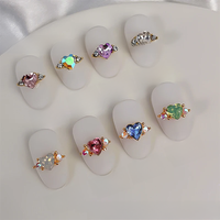 10pcs 3D Heart Ring Crystal Rhinestones Shiny Diamond Glass Nail Charms Multi Color Love Heart Gems Press On Nails Parts