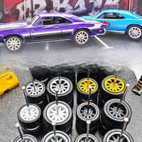 KicarMod 1/64 Wheels Rubber Tires Front Small Rear Big Tyres for Diecast Model Toy Sports Muscle Car Hot Wheels Modified Parts