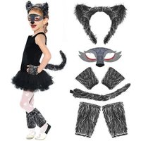 Girls Wolf Ear Headband Tail Skirt Mask Suit Wolf Cosplay Costumes Children Stage Costume Birthday Gift Halloween Animal Dress