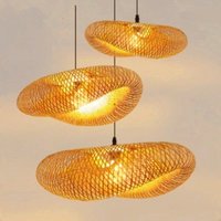 Modern Handmade Bamboo Woven LED Chandelier Living Room Kitchen Tea Room Hotel Rattan Woven Pendant Lamps Home Decor Lighting