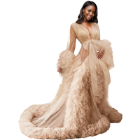 Women Sexy Bridal Robe Illusion Tulle Long Wedding Dressing Gown Maternity Bathrobe Sleepwear Pregnancy Photo Shoot Dress