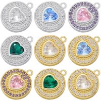 ZHUKOU Round jewelry pendants Pink Heart Cubic Zirconia charms for jewelry making Brass accessories Supplies for jewelry VD1357
