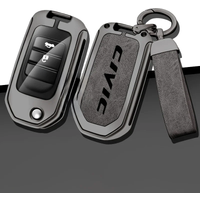 Zinc Alloy Leather Car Key Case Cover for Honda Civic 8th gen Folding Protected Key Replace Shell Keychain Auto Accessories