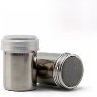 Stainless Steel Chocolate Shaker Cocoa Flour Icing Sugar Powder Coffee Sifter With Lid +16Pcs Coffee Template Strew Flower Pad