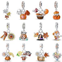 100% 925 Sterling Silver Autumn Harvest Series Brown Music Squirrel Scarecrow Pumpkin Maple Leaves Charms Beads DIY Jewelry Gift