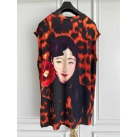 TOP-YAMAMOTO original design leopard print linen sky silk screen red vest undershirt